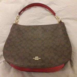 Coach Elle Hobo In Signature Canvas Brown/Red